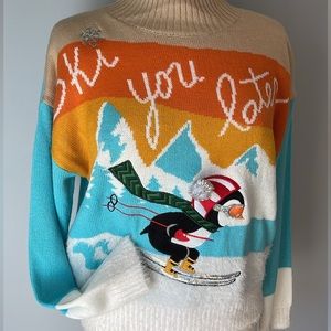 Major Major Label Group Ski You Later Penguin Winter Sweater size L, NWT